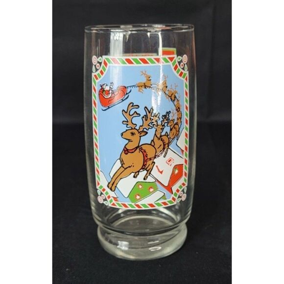 Vintage 80s Pepsi Santa's Reindeer Christmas Rudolph Red Nosed Reindeer Glass - Picture 1 of 7
